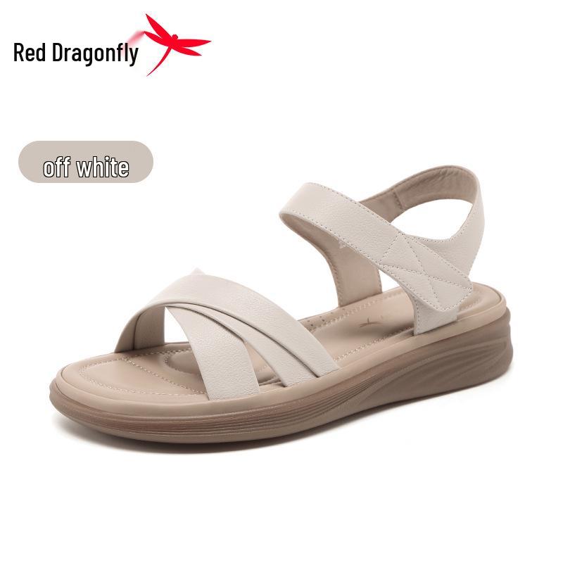 Red Dragonfly Women s 2026 Genuine Leather Flat Sandals - Thick-Soled, Soft Sole for Summer 36 покинуть белый