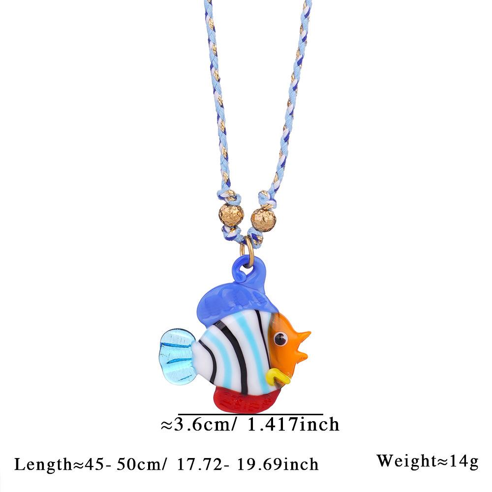 Elegant Fish Pendant Necklace Adjustable Rope Chain Unique Marine Organism Glass Charm Choker Fashion Accessory Present Jewelry