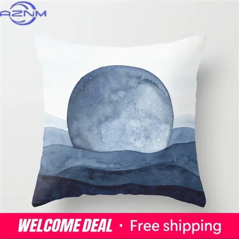 45X45Cm Blue Ink Flower Pillowcase Sofa Living Room Home Decoration Abstract Geometric Polyester Cushion Cover Bedroom Decor