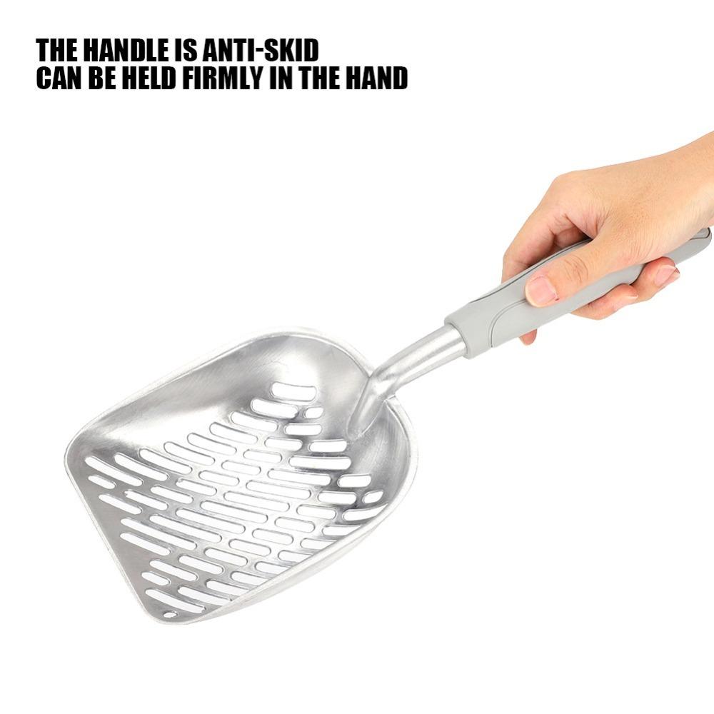 Large Size Poop Scooper For Cats Grey Tone Metal Cat Litter Shovel Cat Toilet Cleaning Tool