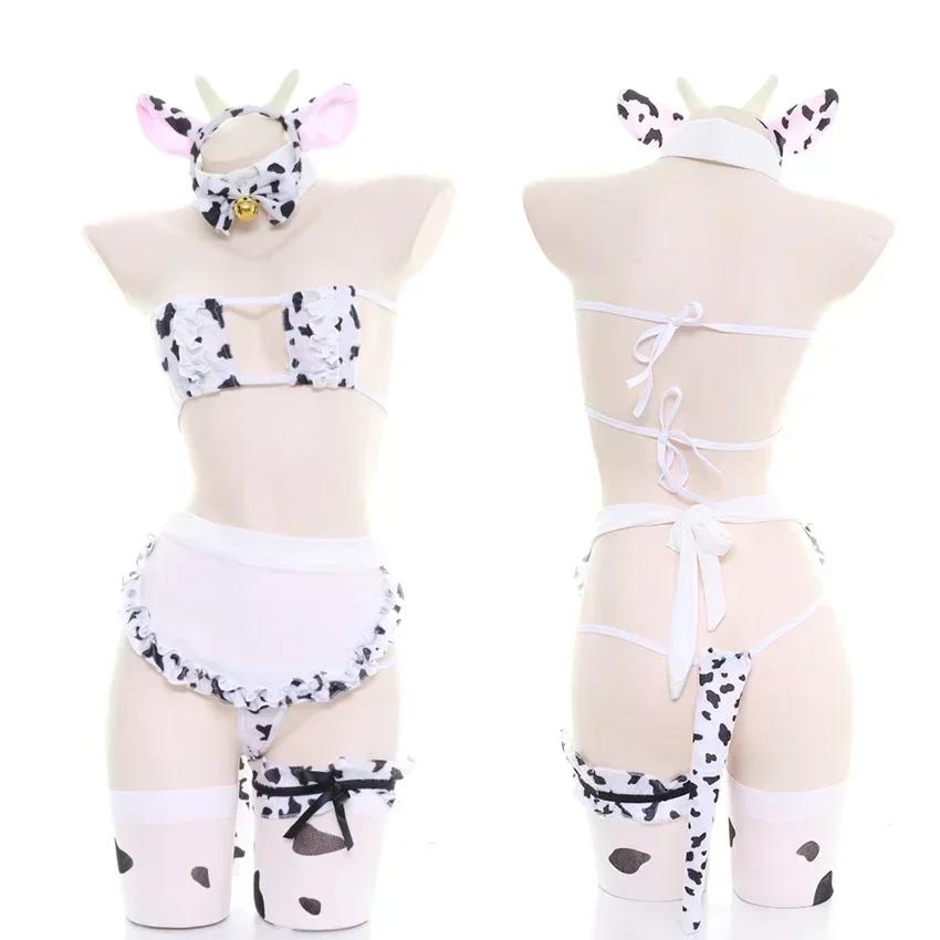 Cow Series Swimsuit Bodysuit Bikini Maid Unifrom Costume Summer Beach Kawaii Girl Swimwear Skirt Uniform Set Cosplay