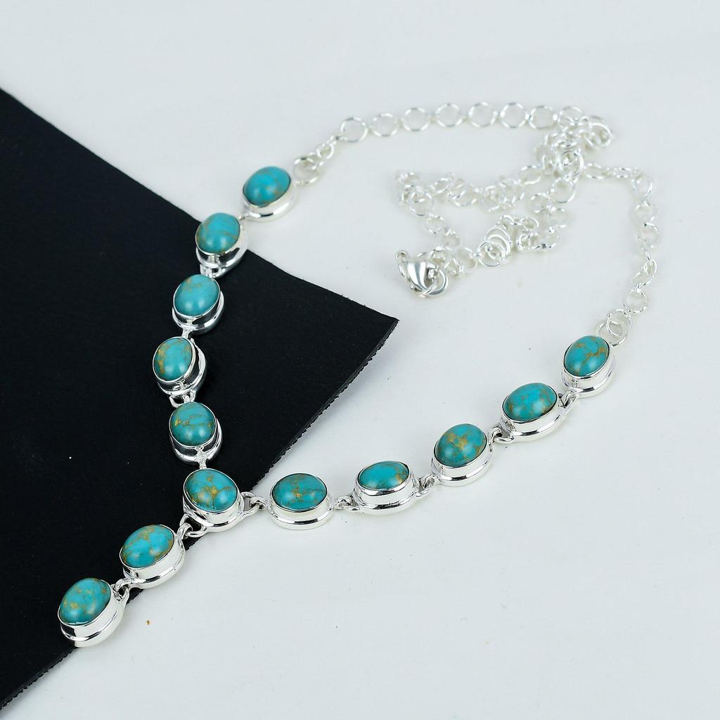 Natural Turquoise Gemstone Handmade 925 Sterling Silver Necklace, Turquoise Silver Necklace For Wife, Unisex Necklace, Anniversary  Gift