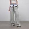 UNIFREE Women's Loose Wide Leg Contrast Double Waistband Sweatpants