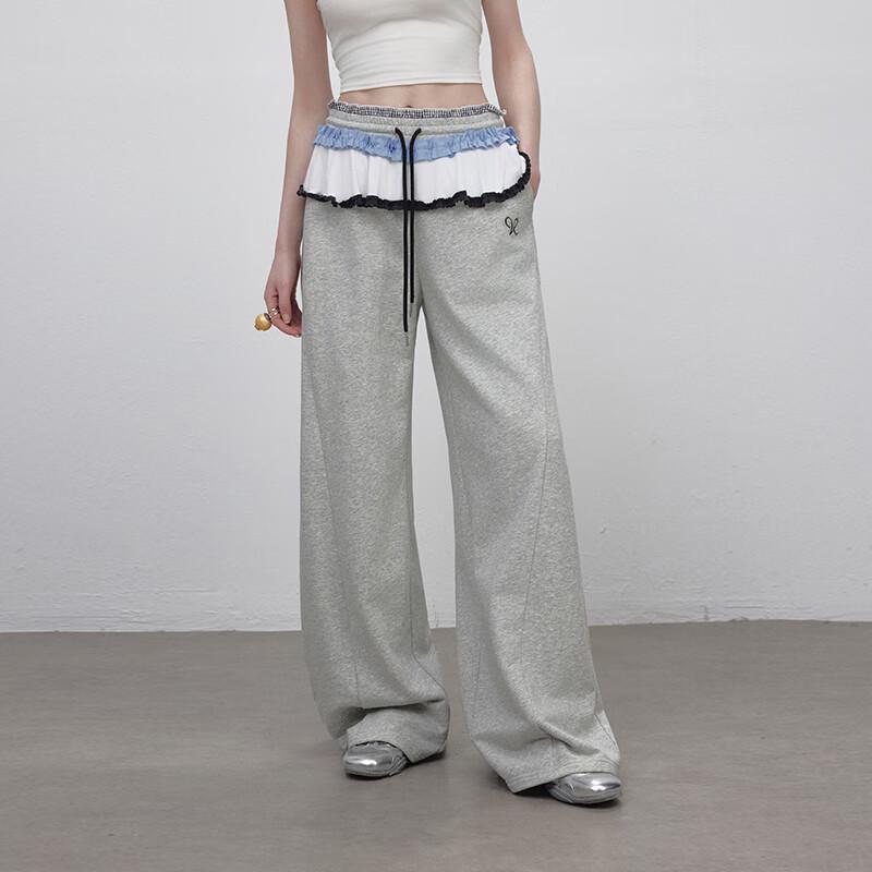 UNIFREE Women's Loose Wide Leg Contrast Double Waistband Sweatpants