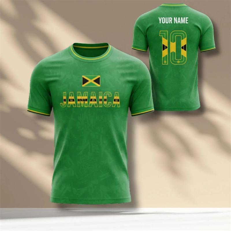 Jamaican Flag Color Football T-shirt For Men's Comfortable Run Sport Short Sleeve T Shirt