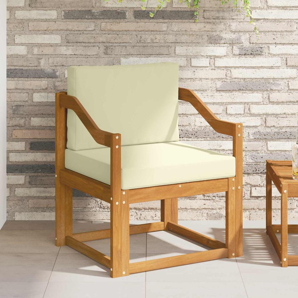 Outdoor Sofa Solid Acacia Wood and Polyester Natural