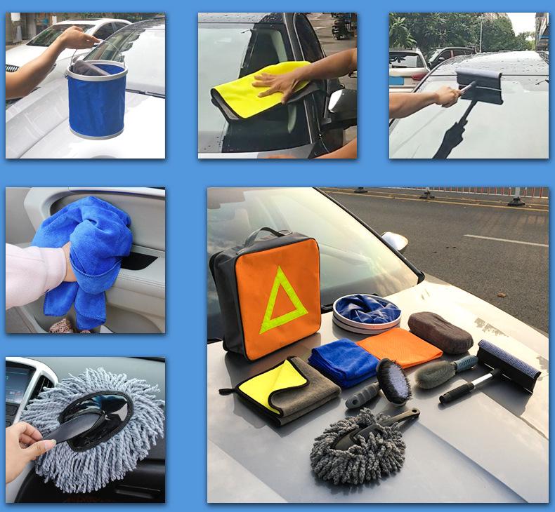 10-Piece Movable Car Wash Kit: Towels, Sponges, Brushes, and Bucket Gift Set