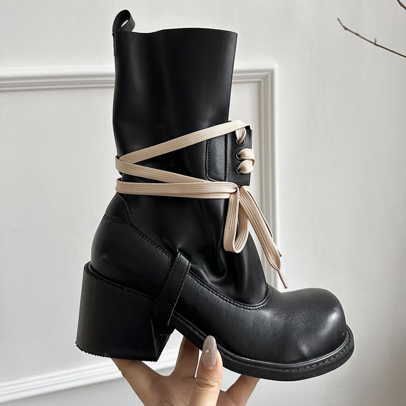 

Осень Зима Женские Сапоги до Середины Икры с Круглым Носком Модные Слипоны на Квадратном Каблуке Женские Современные Ботильоны 42 чёрный