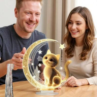 Charming Cat Acrylic Desktop Ornament 1pcs 2D Flat Cat Home Office Decoration No Power Supply Required