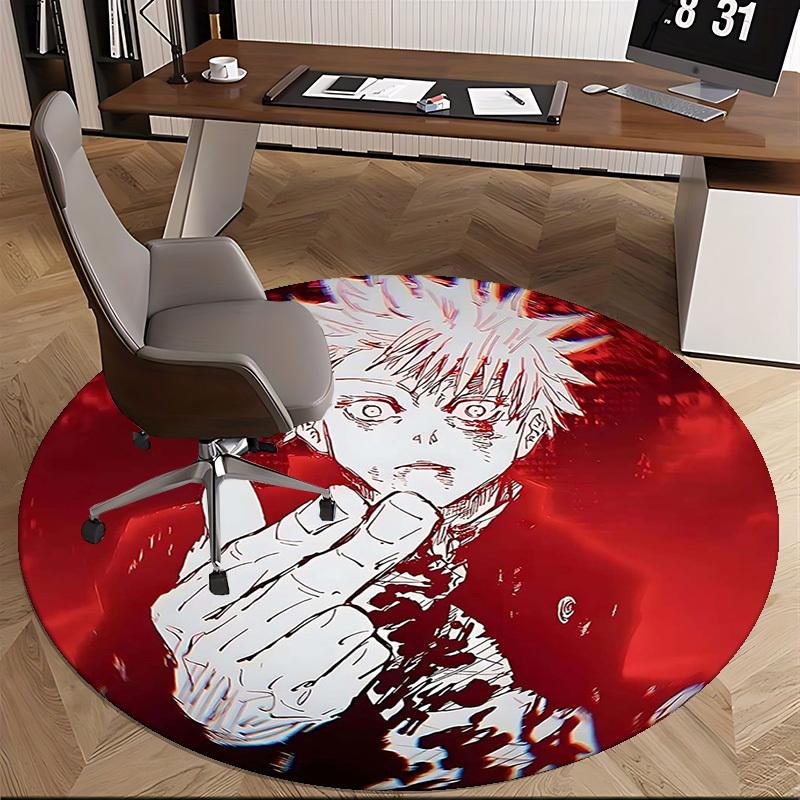1pc Anime Design Round Carpet for Office Chair Mat, Non-Slip Rug Suitable for Home Decor, Living Room
