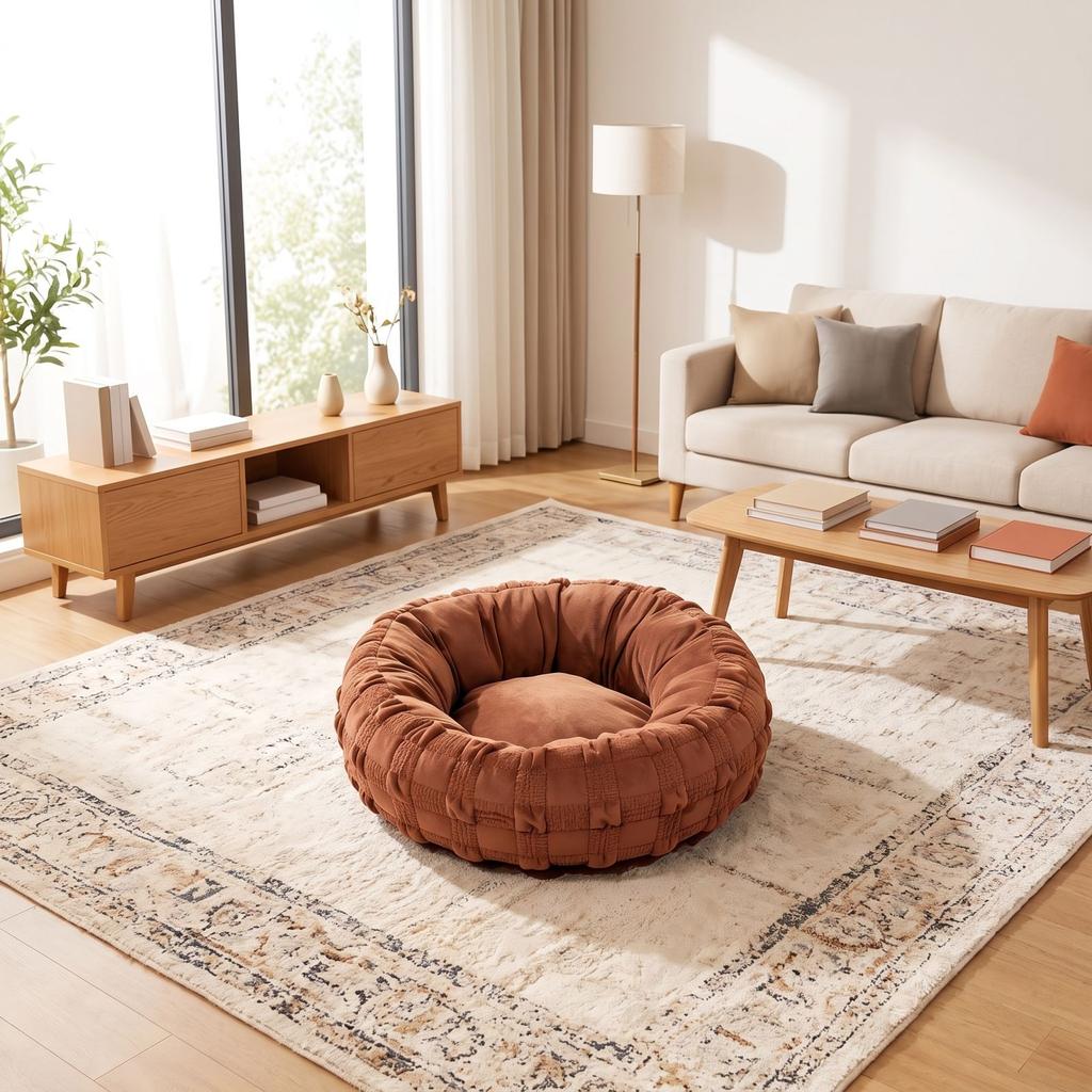 Lit Rond Puff pour Chiens et Chats - Câlin Tout Douillet Animal d'Intérieur