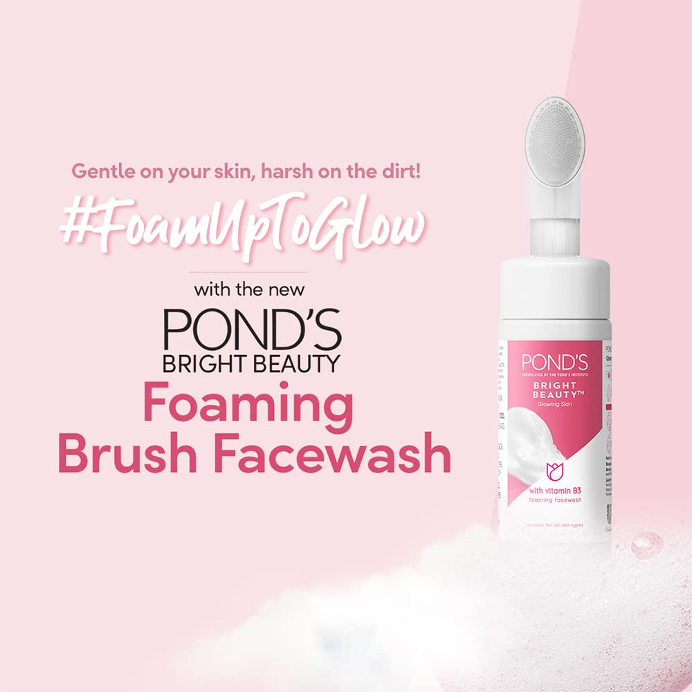 POND'S Bright Beauty Foaming Brush Facewash for Glowing Skin, Deep Clean Pores, All Skin Types, 150 Ml