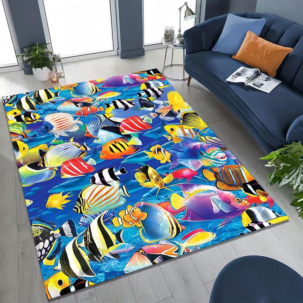 2026 New Underwater World Sea Dolphin Turtle Coral Rug for Bedroom Living Room Sofa Home Doormat Decor,Kids Non-slip Floor Mat