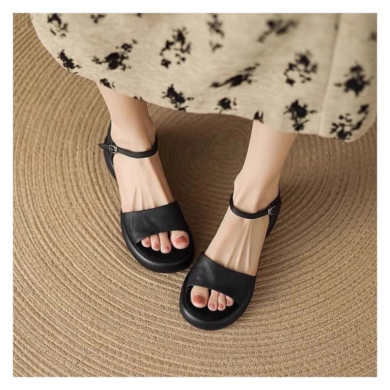 

Отлично носить мягкие кожаные сандалии с круглым носком и открытым носком для женского лета, удобные, в стиле ретро, повседневные, на платформе. 40