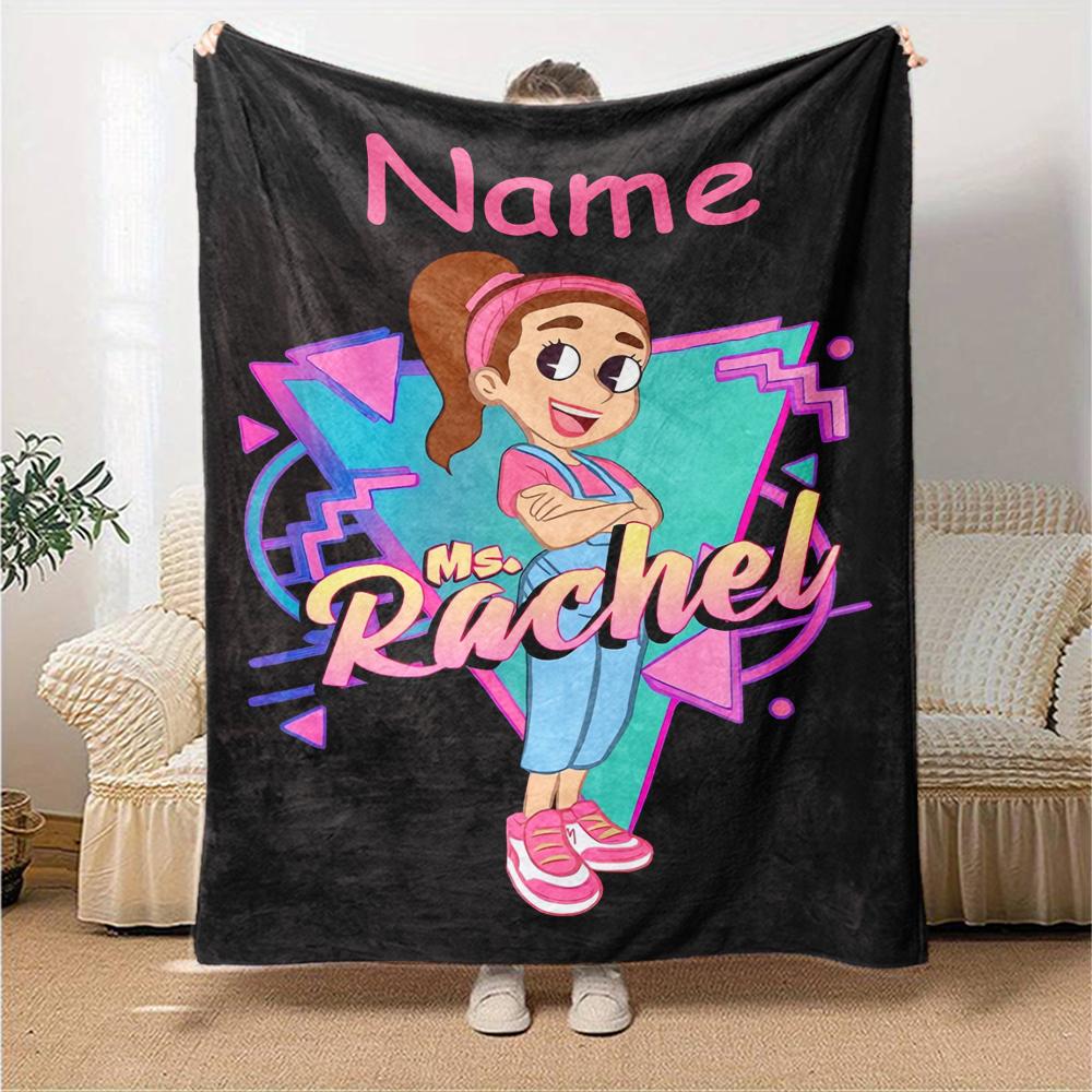 Custom Name Ms. Rachel Theme Printed Blanket - Perfect for Couch, Bed, Travel & Outdoor Use | Machine Washable, Cozy & Durable.