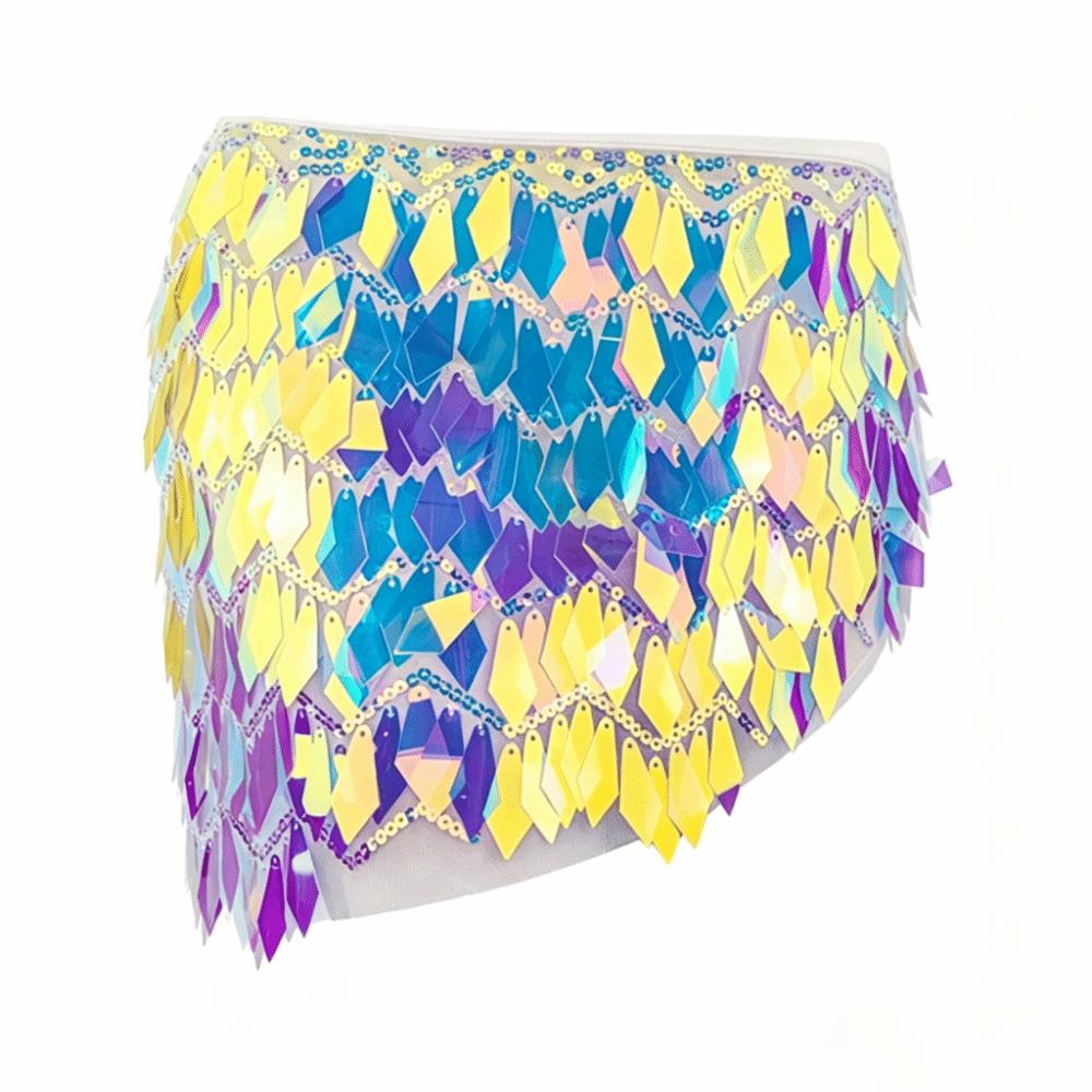 Holographic Sequin Sequin Mini Skirt Lace-Up Design Performance Costume Skirt  Dance Performance