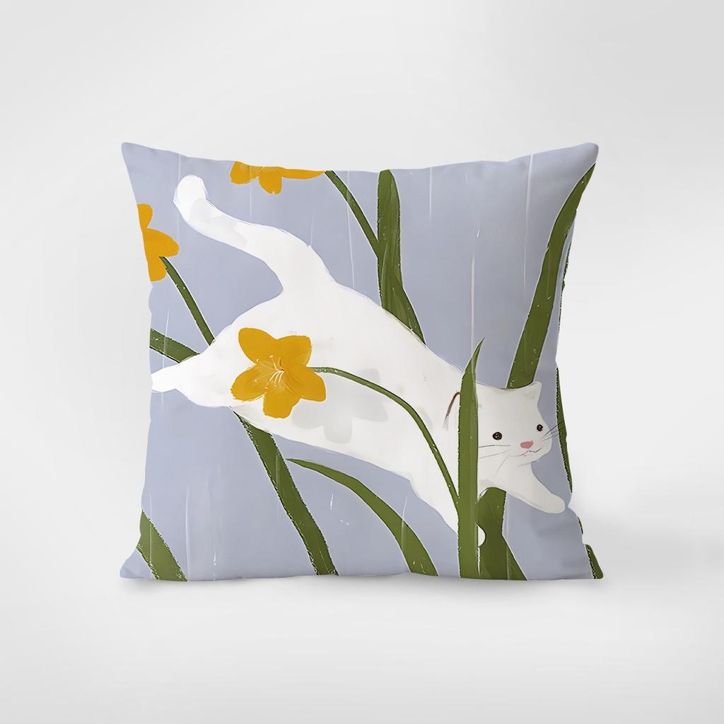 Taie D'oreiller Décorative Avec Illustration De Chat, Coussin Carré, Chambre à Coucher, Salon