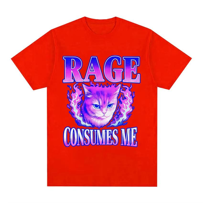 Wut verzehrt mich Katze Wütende Katze Retro Typografie Lustige Grafik T-Shirts Unisex Damen Vintage Ästhetik Baumwolle Kurzarm T-Shirts