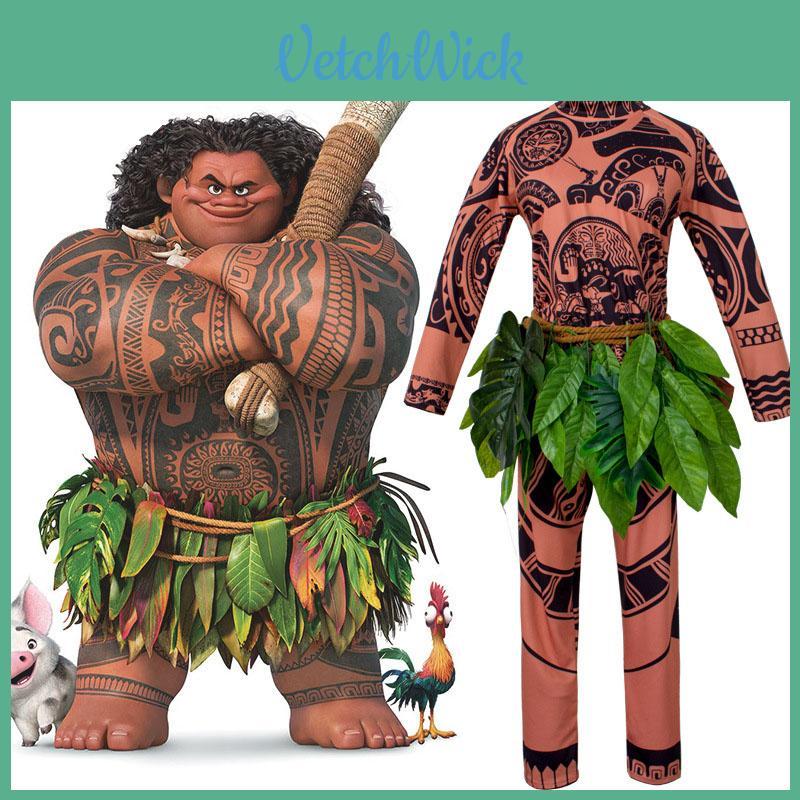 Prodyšný kostým Moana Maui s tetováním pro dospělé a děti s realistickým tetováním