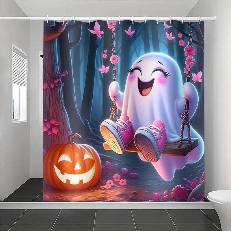 

Charming Halloween Ghost Shower Curtain - Perfect For Spooky Bathroom Decor. High-Quality Fabric Ensures Durability And Festive W60H190(CM)-1 Pcs