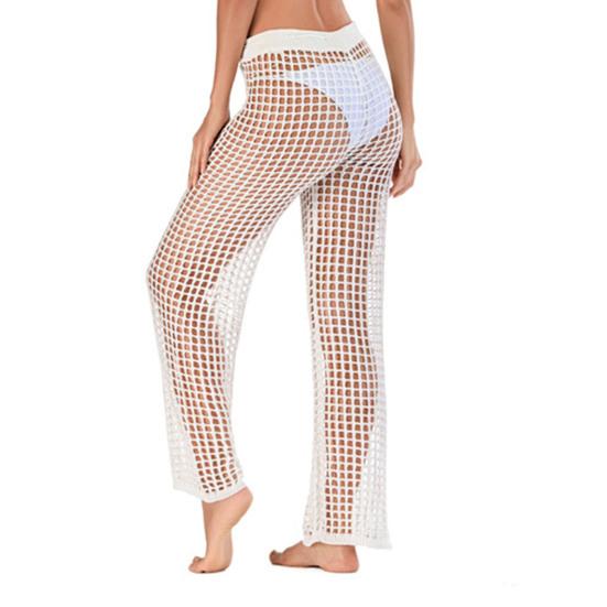 Beach Pants Sexy Hollow Out Polyester Crochet Net Women Cover Up Pants for Vacation