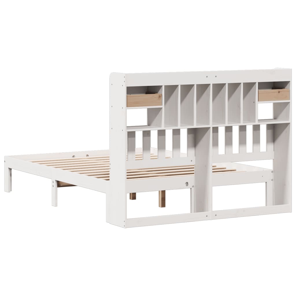 Solid Wood Bed with Shelf Without Mattress White 140x190 cm Pine