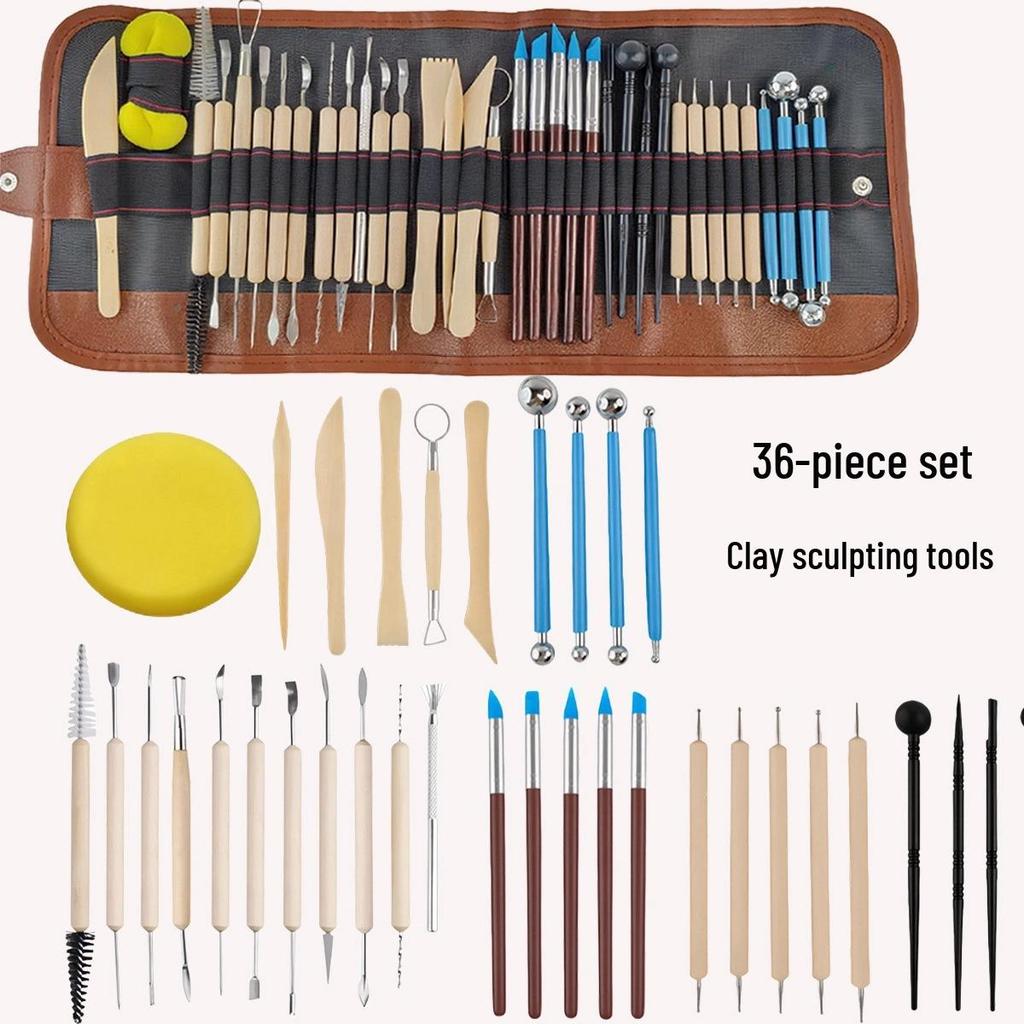 36-Piece Pottery & Sculpture Tool Set with Roll-Up Bag