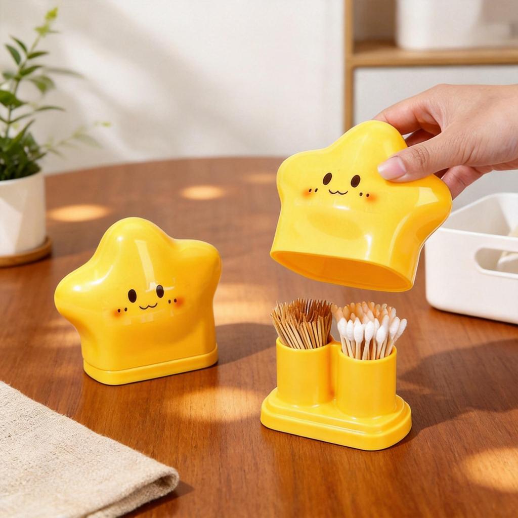 Creative Star Toothpick Holder & Storage Box for Cotton Swabs and Dental Floss - Desktop Ornament