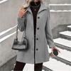 Women Turn‑Down Collar Wool Blend Coat Single Breasted Button Down Long Sleeve Pockets Mid‑Length Casual Winter Outerwear Jacket