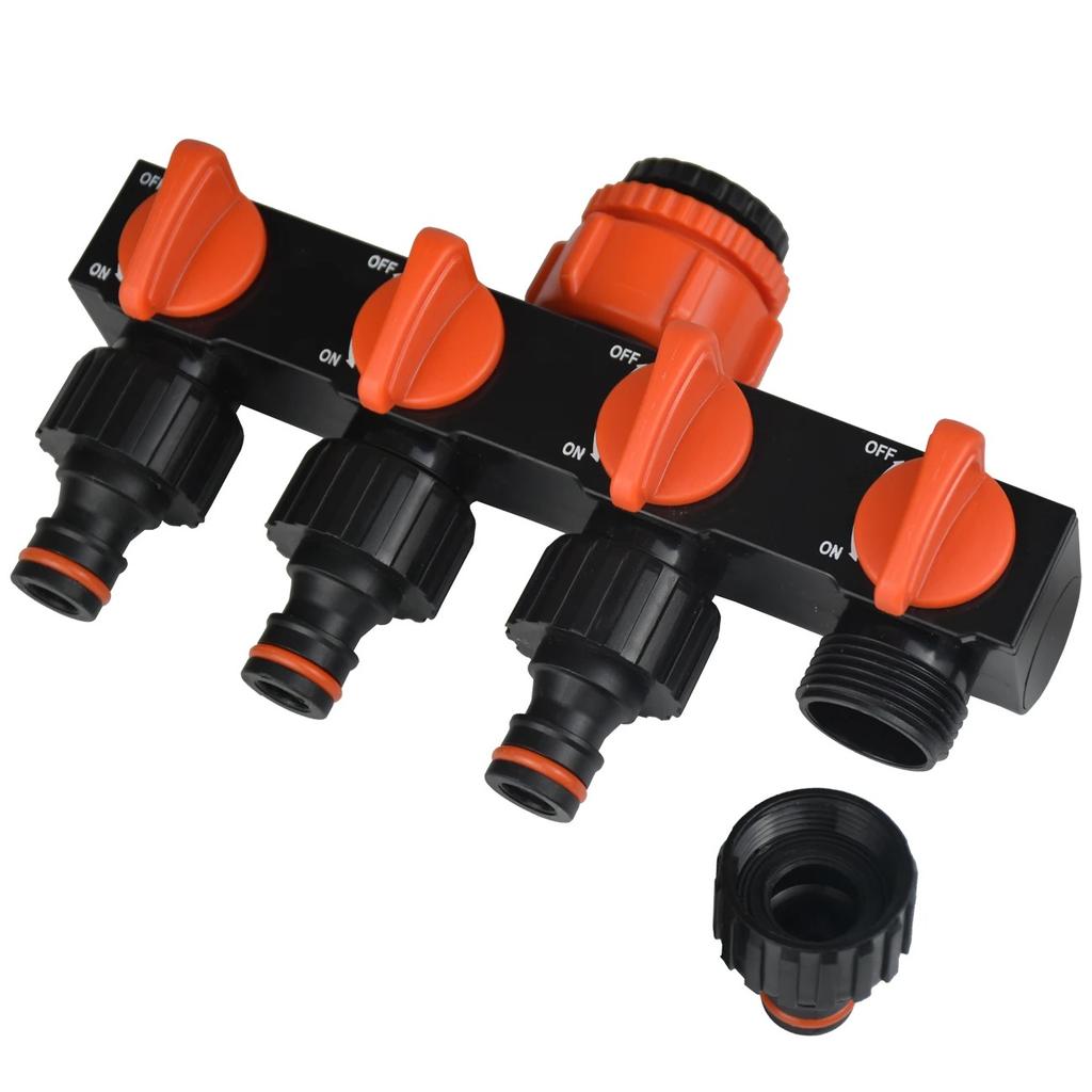 Divisores de Agua de 4 Vías de 1" a 3/4" a 1/2" Conector de Riego de Jardín Válvula Distribuidora para Grifo Exterior Aspersor