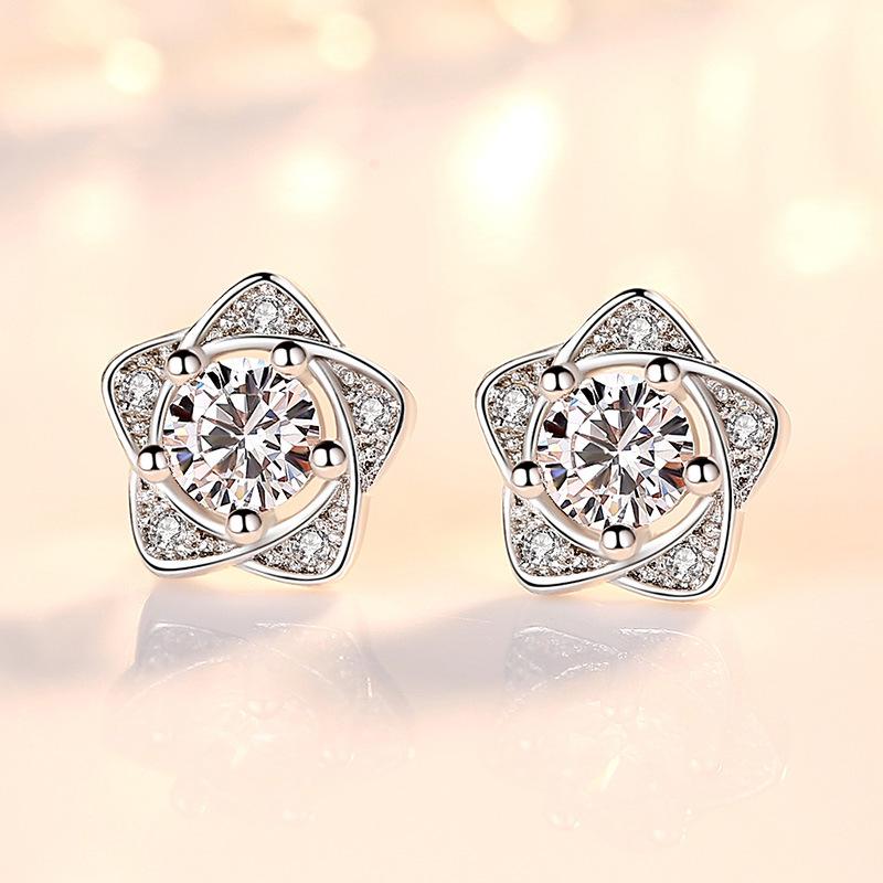 925 Sterling Silber Schmuck Damen Mode Niedlich Klein Klar Kristall Zirkonia Steckerohrringe Geschenk für Mädchen Teenager Damen R003