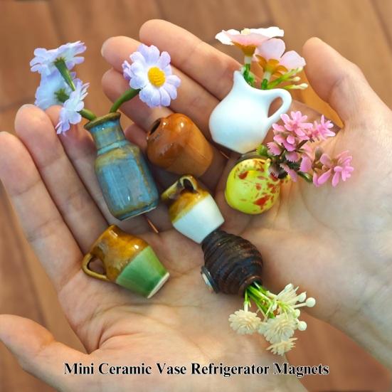 5/7/8Pcs Mini Ceramic Vase Refrigerator Magnet Home Office Kitchen Locker Fridge 3D Miniature Flower Vase Pot Magnetic Decoration Ornament