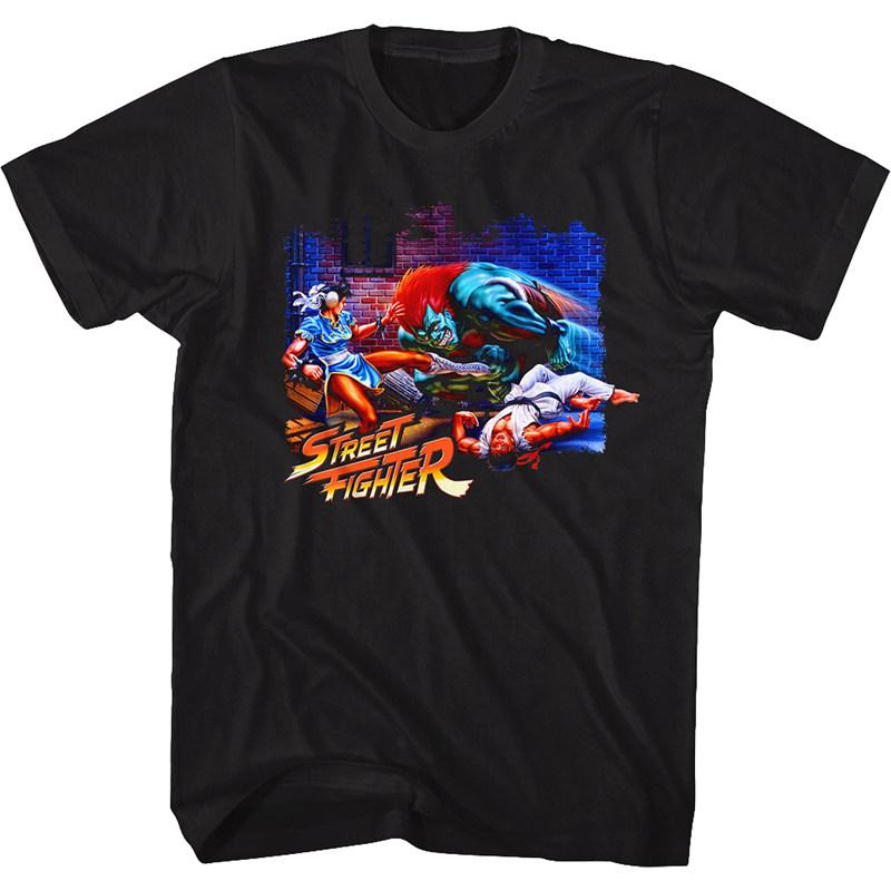 Fit Street Fighter Retro Classic Japanese Arcade Print 80s Heavyweight Cotton TShirt