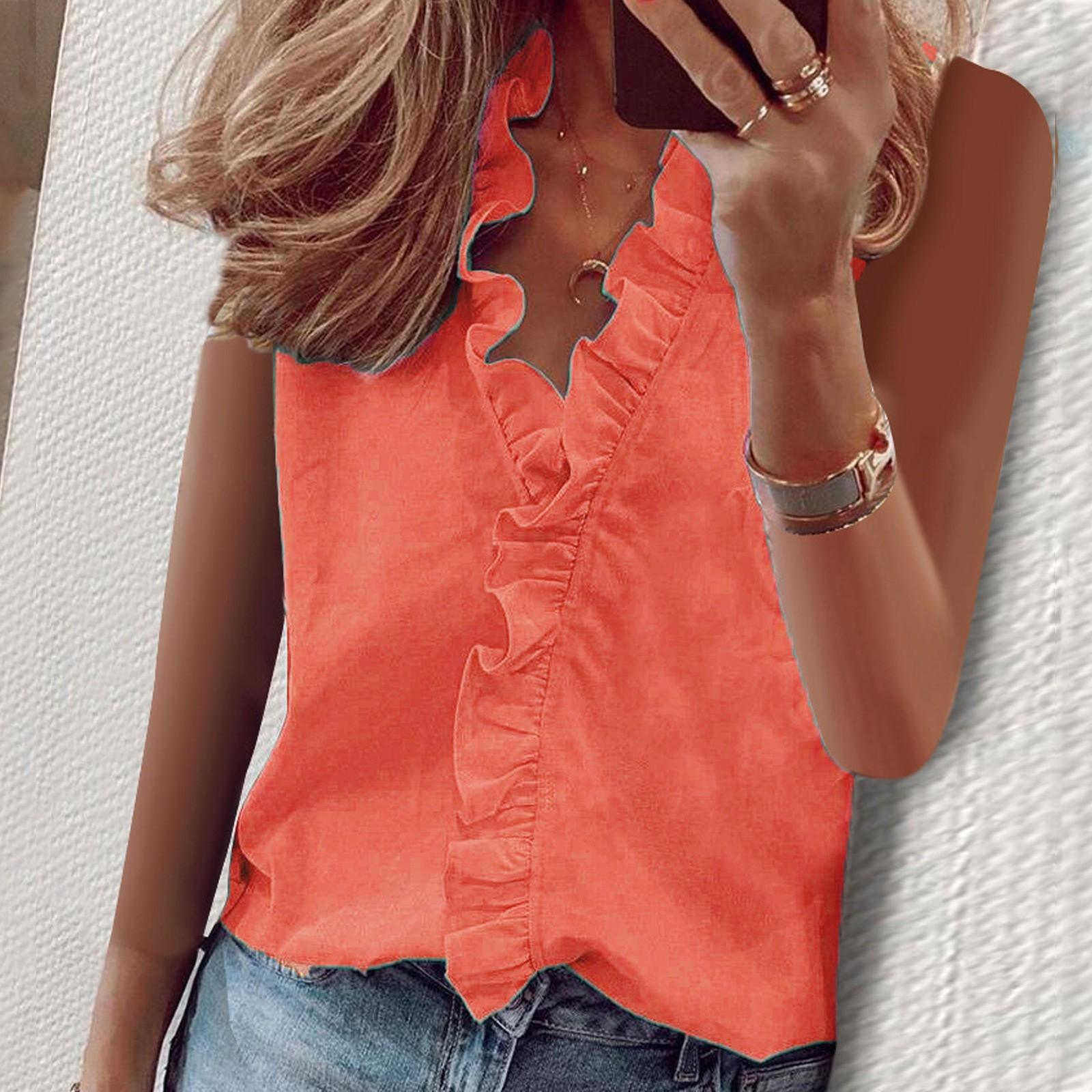 Fashions Women Temperament Button V-neck  Sleeve Blouse Casual Shirt XXXXXL оранжевый