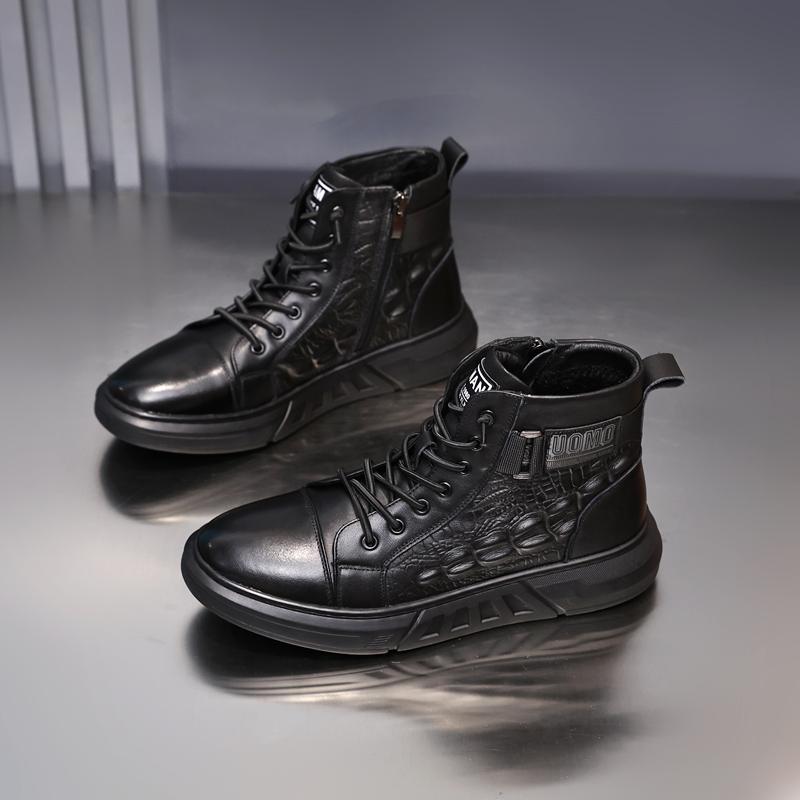 Fashion Golden Sapling Cowhide Snow Boots Men 2025 Fashion Leisure Flats Platform Man Short Booties Outdoor Casual Genuine Leather Shoes