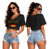 Women's V Neck Crop Top T Shirt Short Sleeve Soccer World Cup Printed Tee Argentina Netherlands Germany Venezuela Jamaica Canada