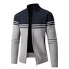 Cardigan Tricoté Color Block à Col Montant pour Homme - Automne/Hiver Pull Manches Longues Doublé Velours