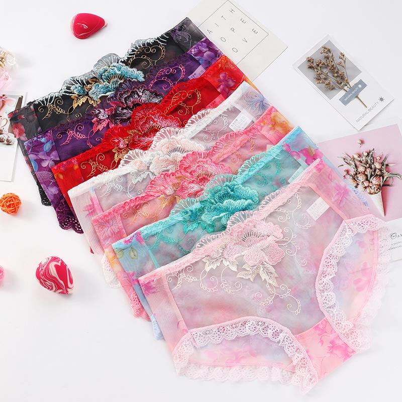 Plus Size Nude Lace Low Waist Embroidered Panties for Women