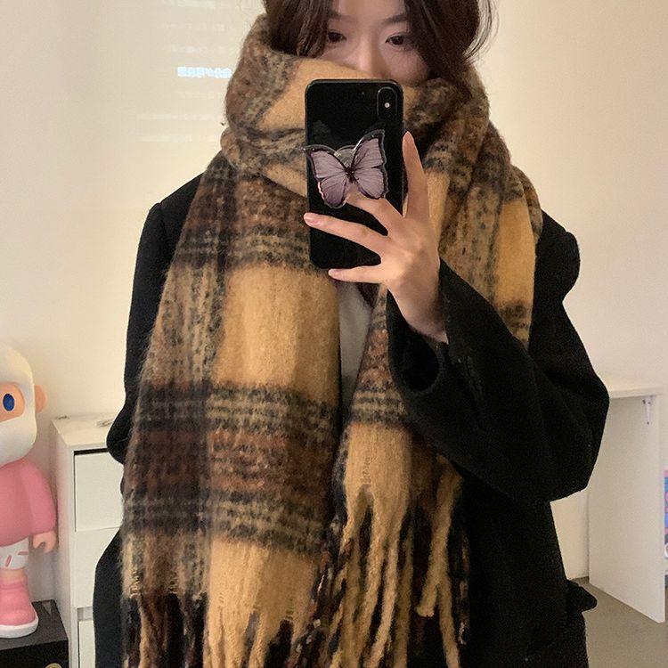 Maillard retro wear with scarf women's winter new student versatile warm scarf shawl dual-purpose tide