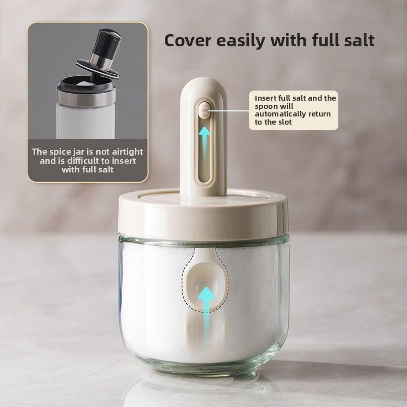 280ml Sealed Moisture Proof Salt Jar with Expandable Lid Spoon Kitchen Seasoning Container for Pepper and Salt Spices