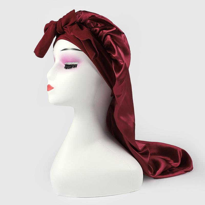 Touca Longa de Cetim de Seda para Mulheres - Proteção Capilar com Laço