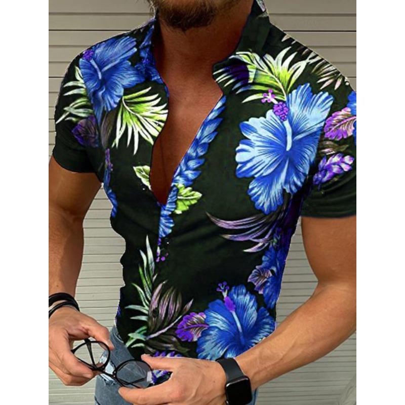 Men's Shirt Button Summer Floral Shirts for Men Street 3d Print Plus Size Hawaiian Shirts Beach Breathable Short Sleeve