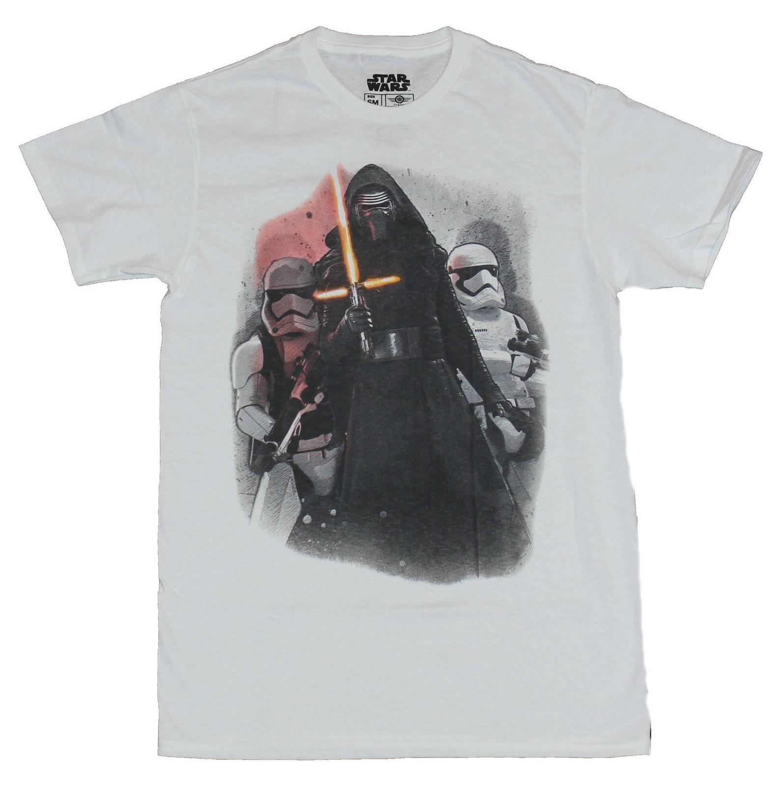Star Wars Force Awakens Mens T-Shirt - Kylo Ren Draw Saber Flanked By Troopers XXL