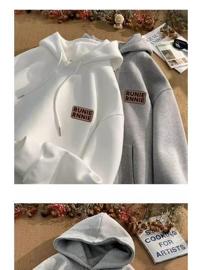 Męska bluza z kapturem w amerykańskim stylu, ciężka, oversize, z aksamitem - Jesień/Zima, młodzieżowa kurtka-bluza