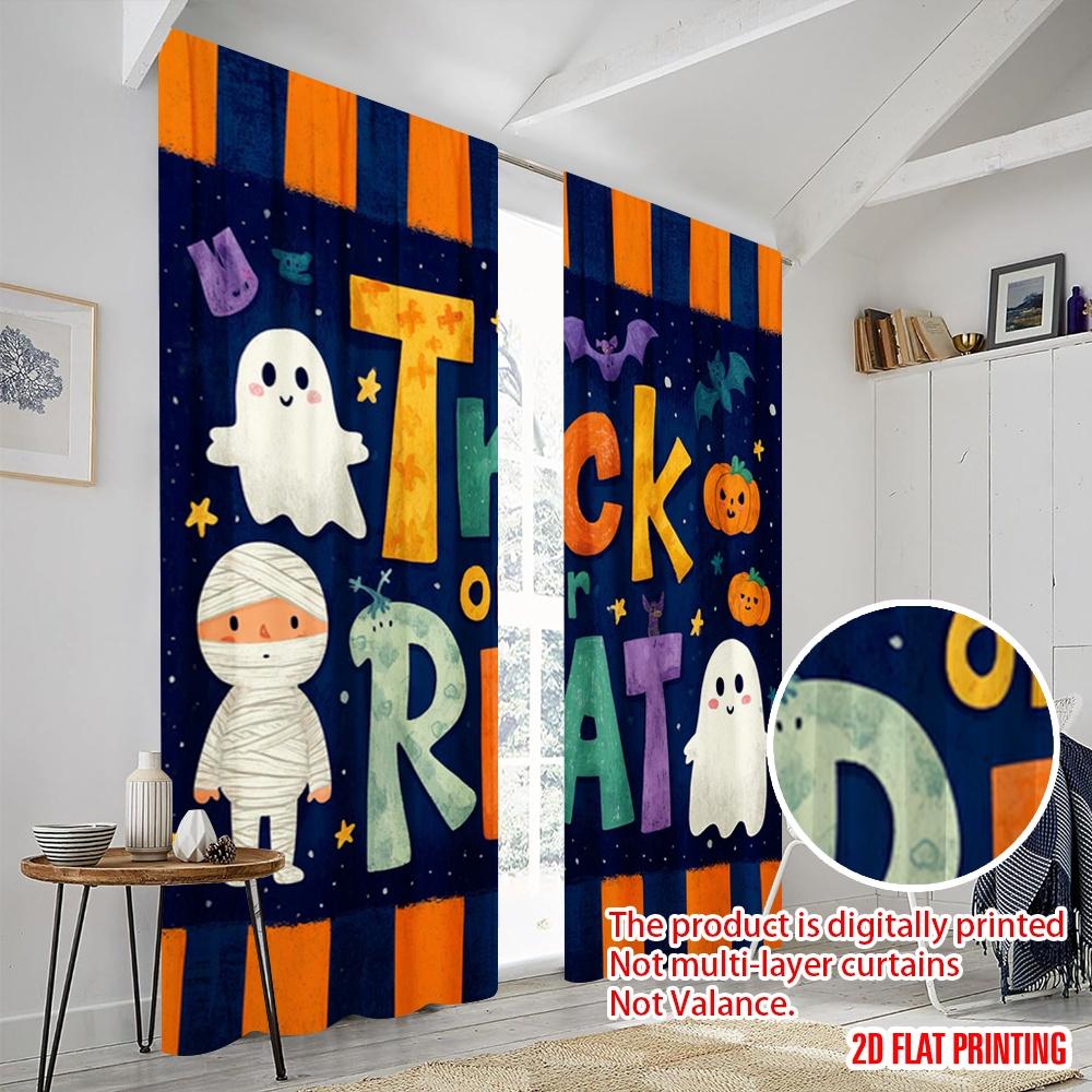 2pcs,2D Plane Printing Pattern Curtains Halloween Festivity Polyester Fabric (without Rod) Home Decor Use for Living Room &