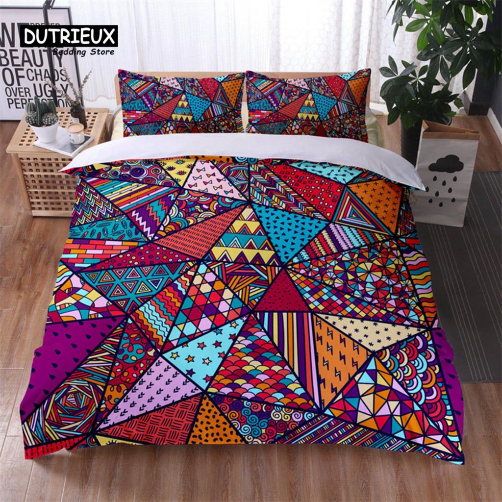 Bohemian Geometric Pattern Bedding Set Dragonfly Chic Mandala Floral Duvet Cover With Pillowcases For Kids Adults Bedroom Decor