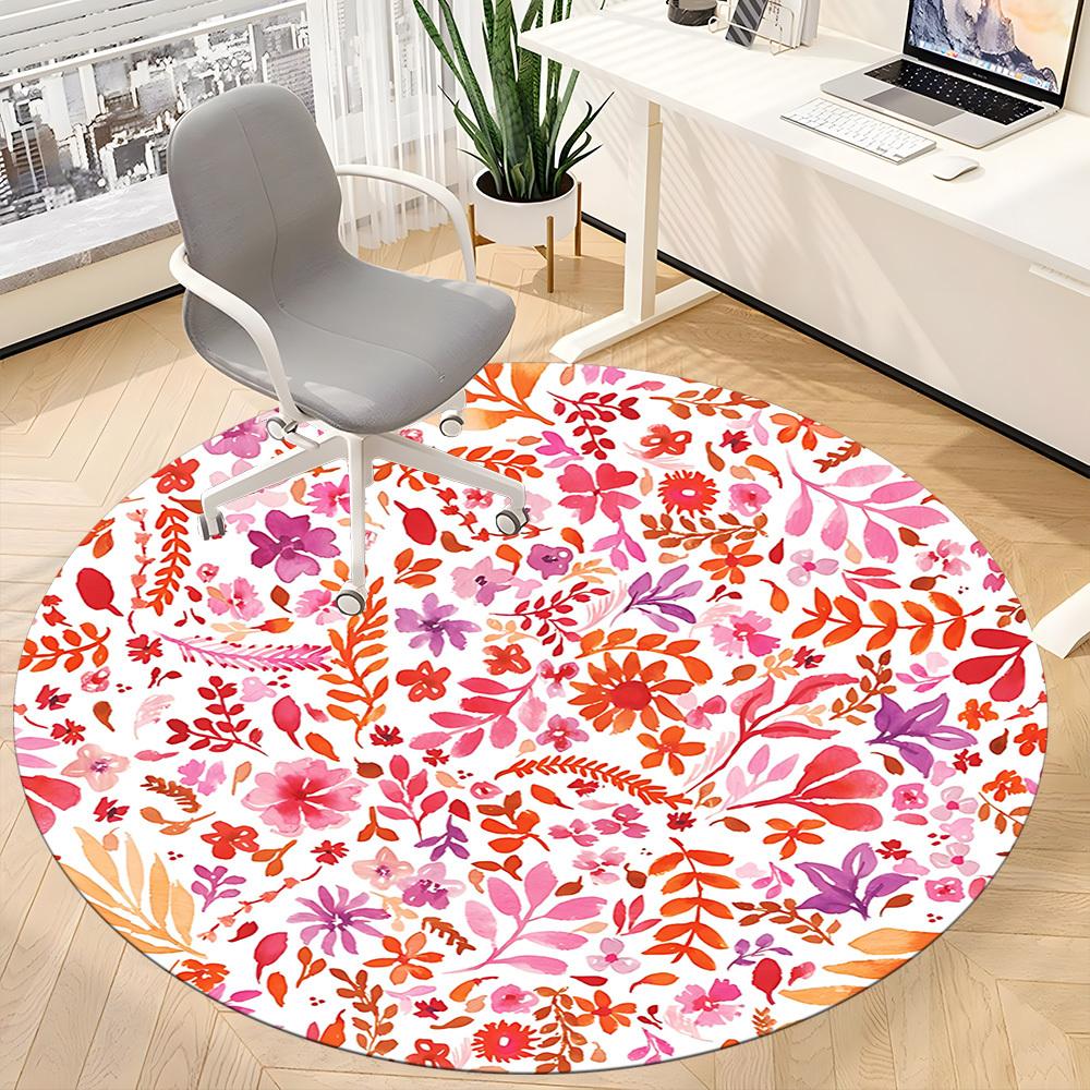 1 Stück Stuhlteppich mit Blumenmuster für das Büro, rutschfest, maschinenwaschbarer Teppich für Büro, Zimmer - Polyester, maschinell hergestellt yy251029132