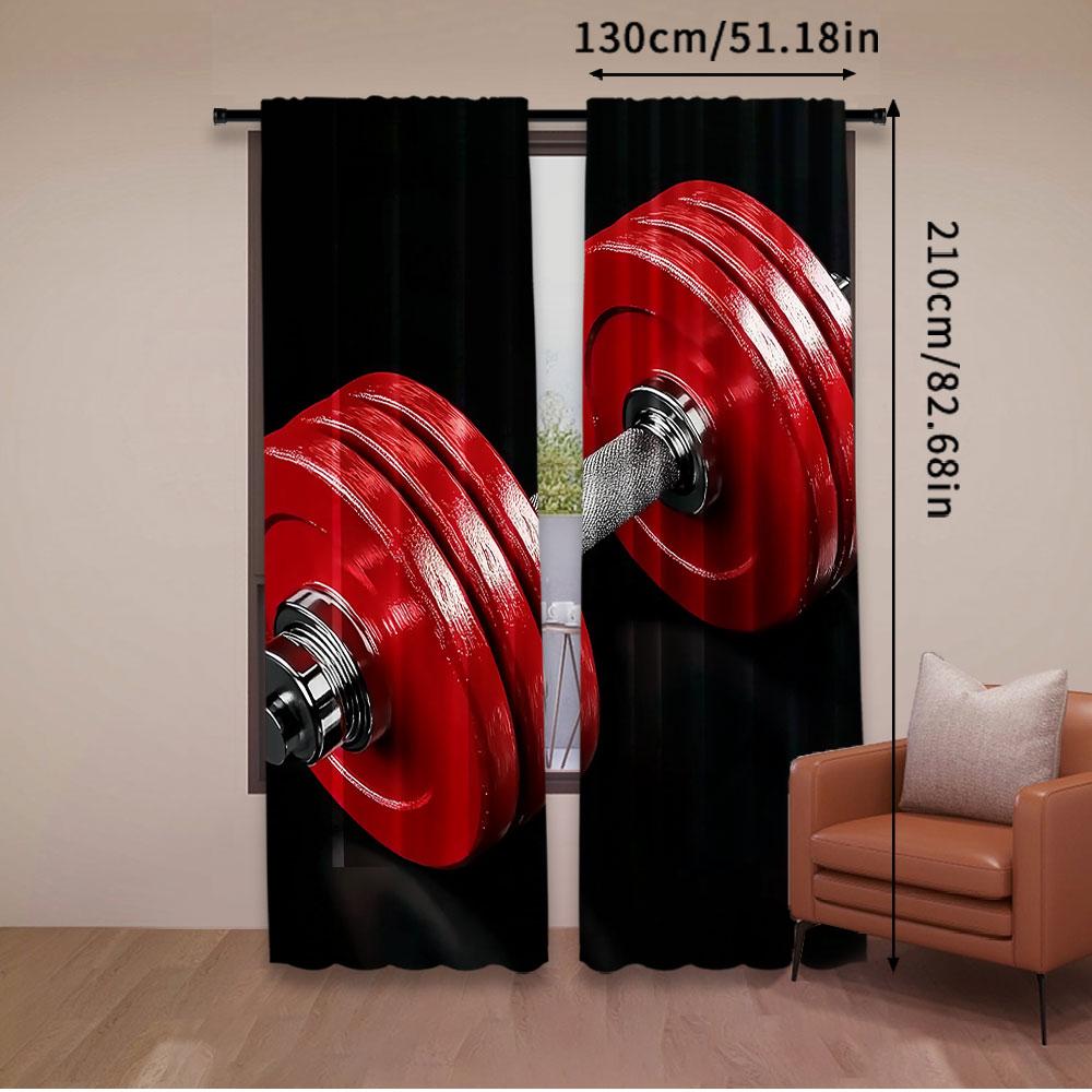 2Pcs Red Dumbbells Curtain Fitness Equipment Sports Gym Room Exercise Tool Barbell Sport For Bedroom Living Room Dining Room And