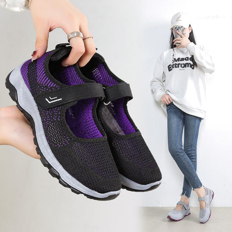 Spring and Summer Flying Woven Mesh Shoes Cloth Shoes Ladies Comfortable Casual Elderly Walking Shoes Non-slip Breathable Women's Shoes
