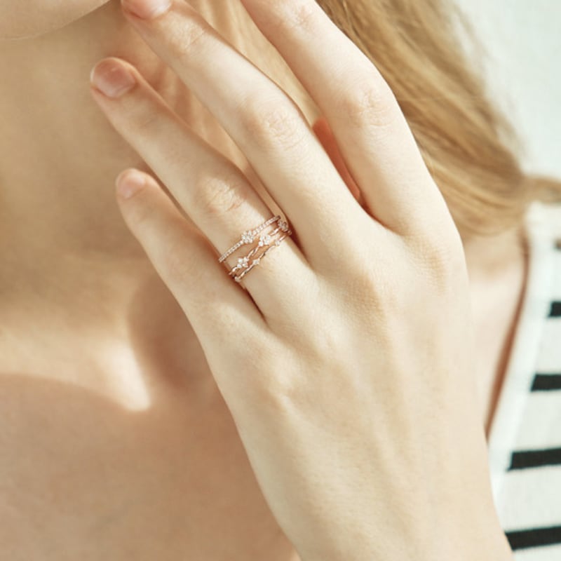 ELLE Jewelry Flower Layered Ring 3-Piece Set ELBRWR115